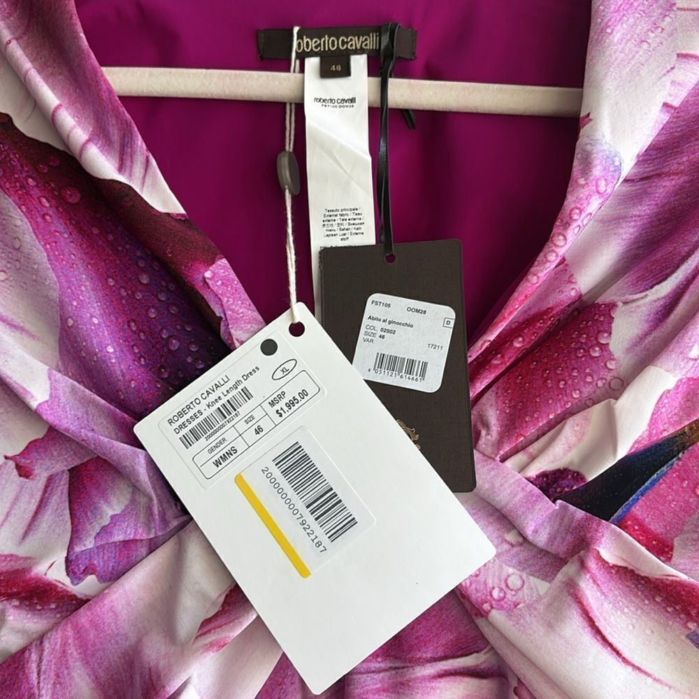 Roberto Cavalli Embellished Orchid-Print Dress NWT size 46/XL $1995 - Picture 4 of 10
